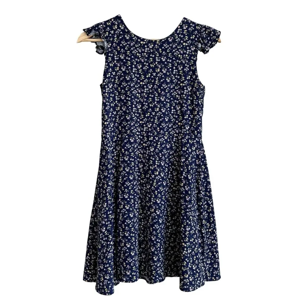 Gap kids floral navy sundress flowy skirt‎ kids size XL (12) rayon cap sleeves